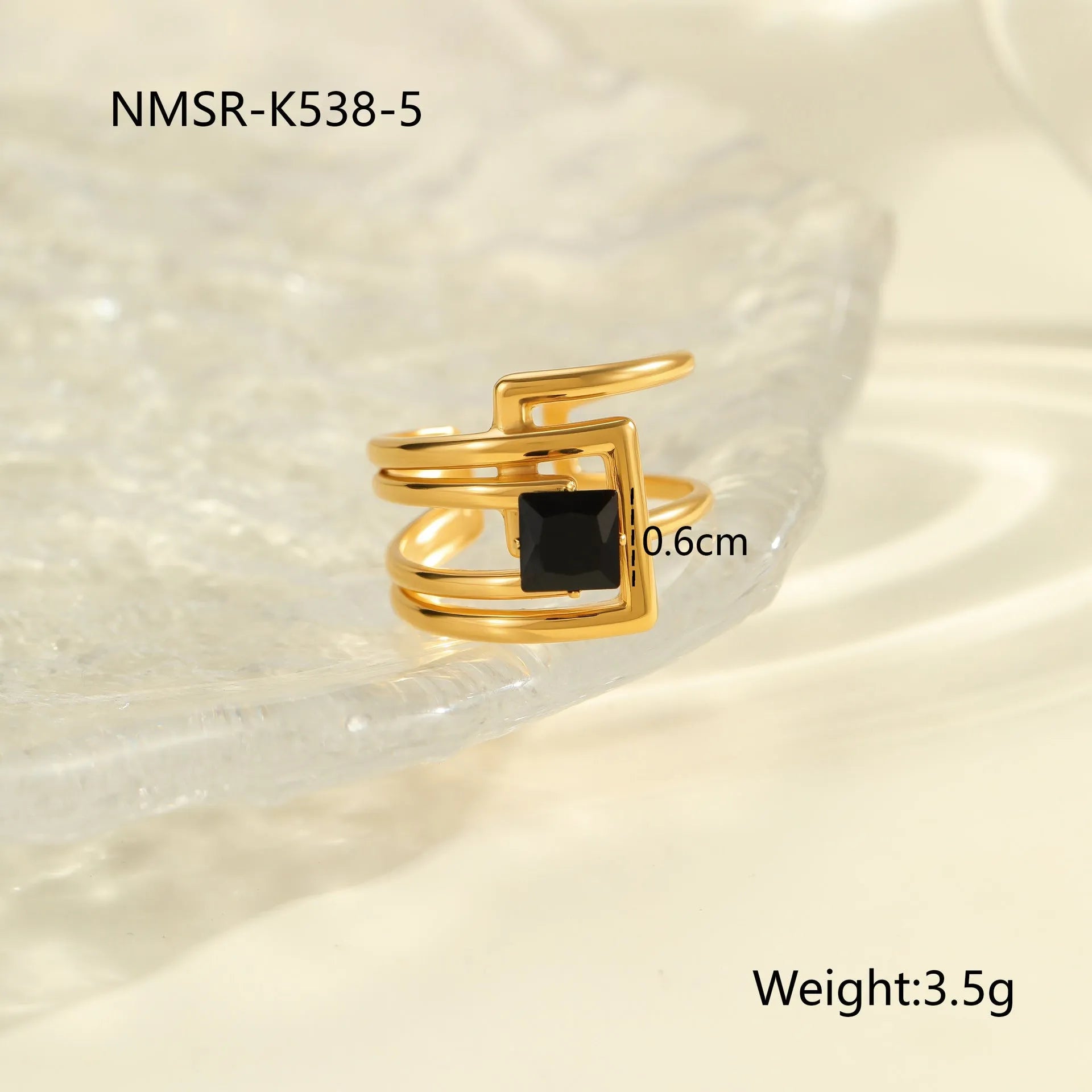 Geometric zircon ring with open mouth adjustable design in stainless steel