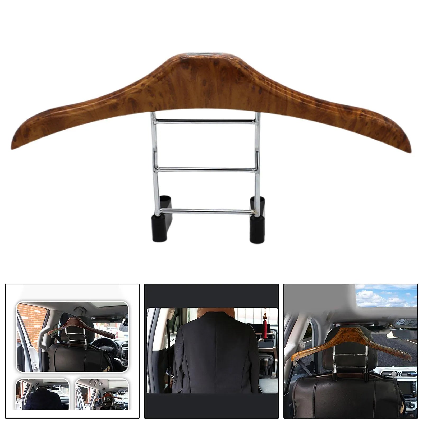 Wood yellow stainless steel car clothes hanger with detachable hooks measuring 46.5cm