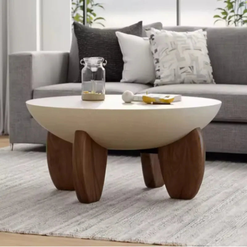 White solid wood coffee table with adjustable height mechanism and storage compartment