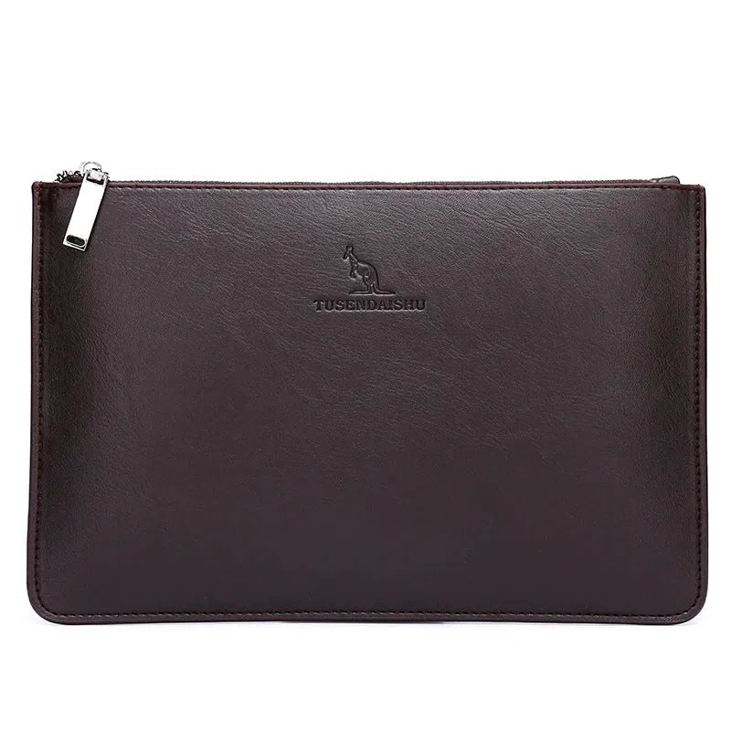 Men's soft PU leather clutch wallet with card slots in plaid or sheepskin design