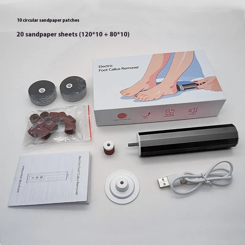 Electric foot callus remover and nail trimmer set with USB cable and exfoliating discs