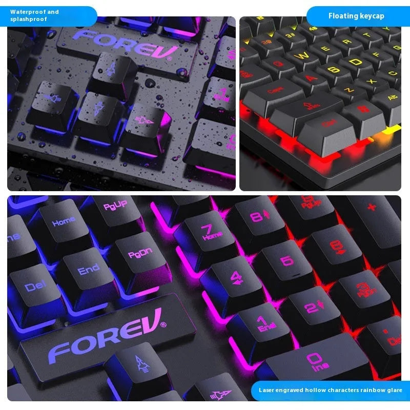 Black portable 104-key gaming keyboard with backlight and matching mouse