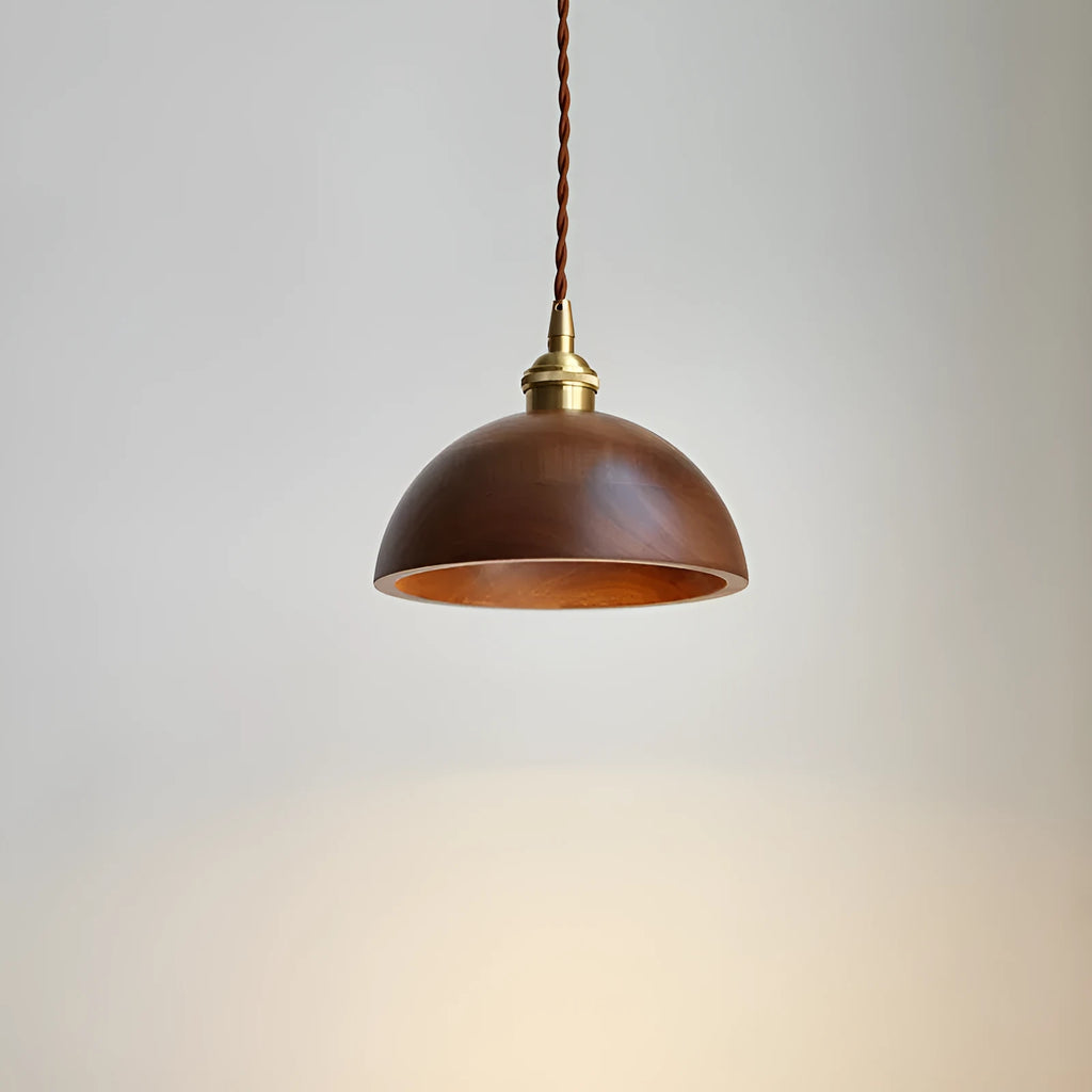 Black walnut finish single-head droplight chandelier with copper and wood art materials