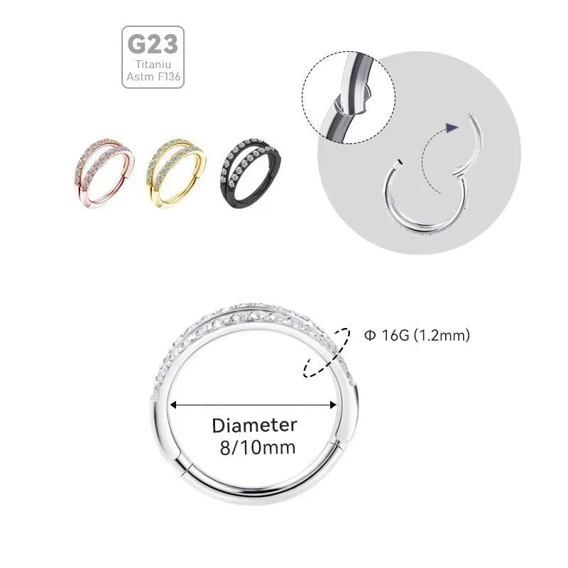 G23 titanium alloy puncture zircon lip and nose ring in steel or gold colour options