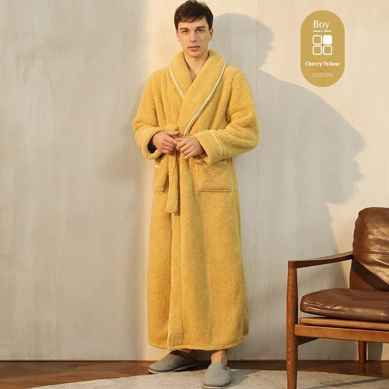 Thickened flannel couple's bathrobe set for winter in multiple colour options