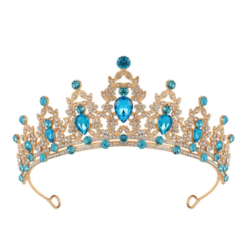 Baroque crown bride headdress with rhinestone detail on alloy frame in silver and gold colour options.