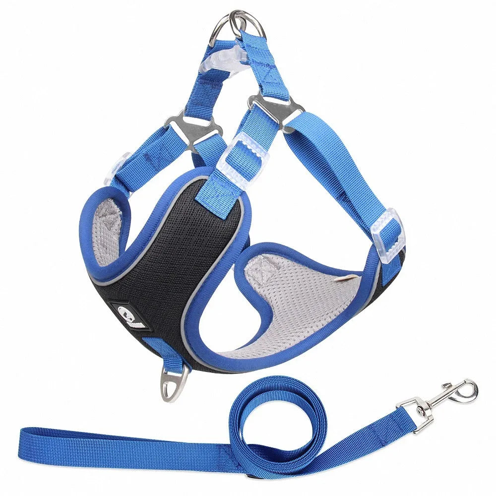 Adjustable polyester dog harness with reflective piping in black colour for small to medium dogs