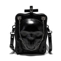 Black gothic skull mini crossbody bag with stitching and chain details