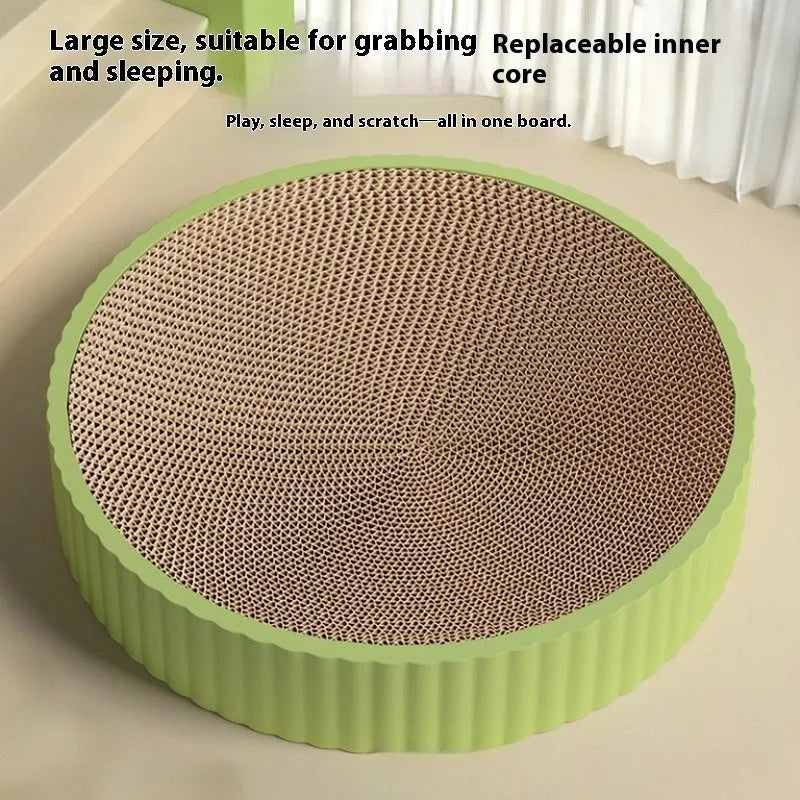 55cm round green cat scratching board with replaceable corrugated paper panels