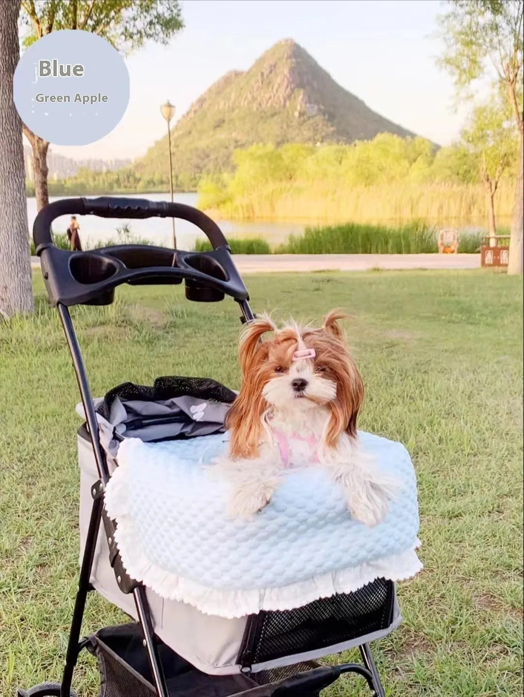 Pure cotton pet stroller three-piece set with towel, cushion and pillow in floral pattern