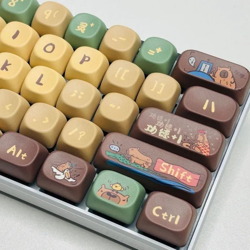 Capabala MOA profile mechanical keyboard keycap set with 130 colourful keys laid out.