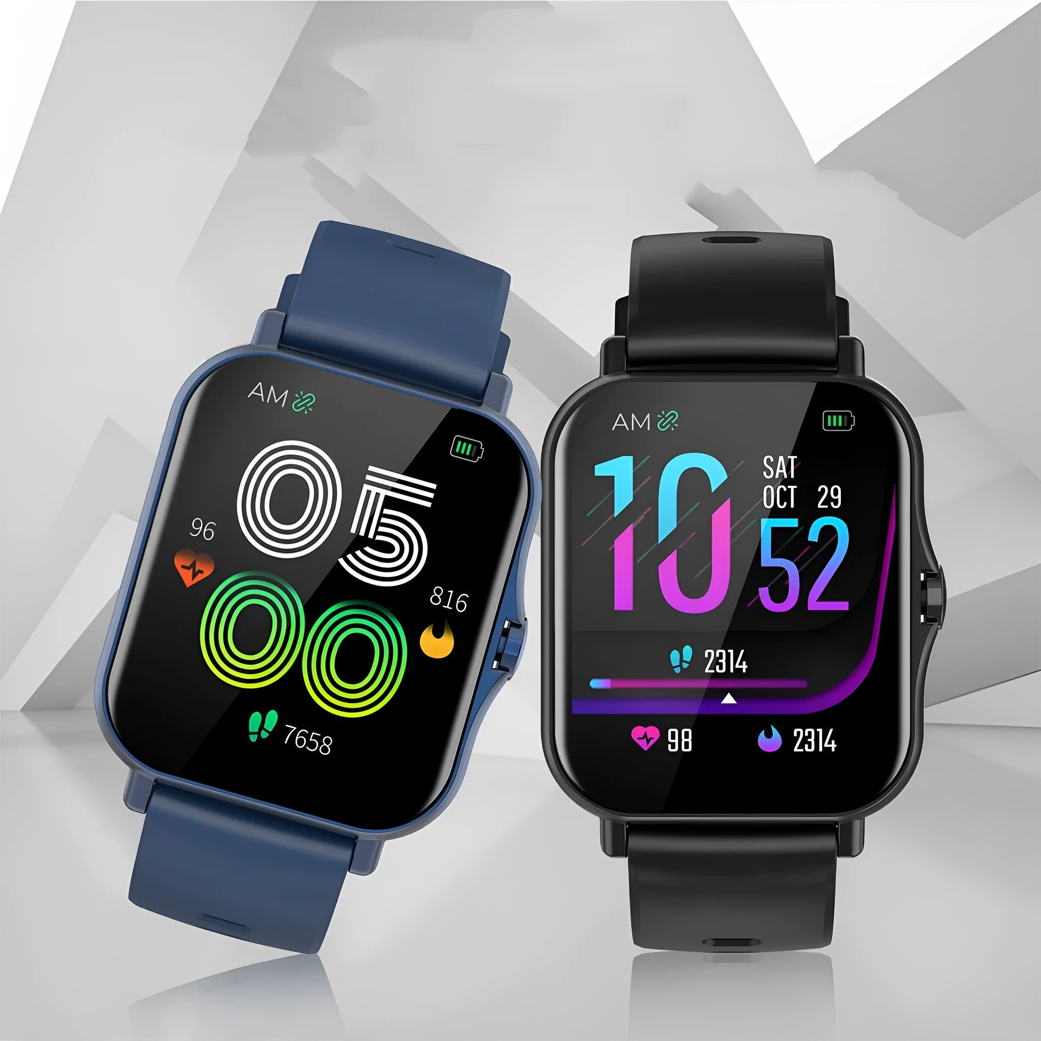W10 Bluetooth smart watch with heart rate and blood pressure monitoring on wrist, showing 1.75-inch curved touch screen