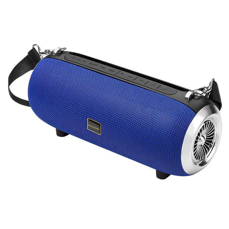 F666 portable Bluetooth speaker in black with shoulder strap showing controls and connectivity ports