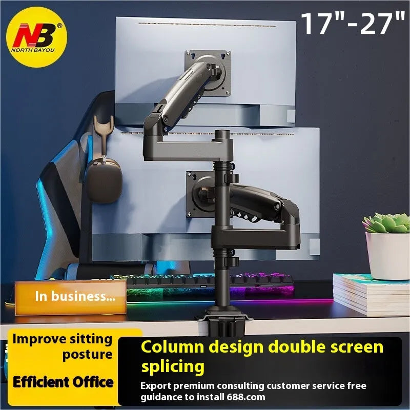 Aluminium alloy dual screen monitor desktop bracket with mechanical adjustment for 17-32 inch displays