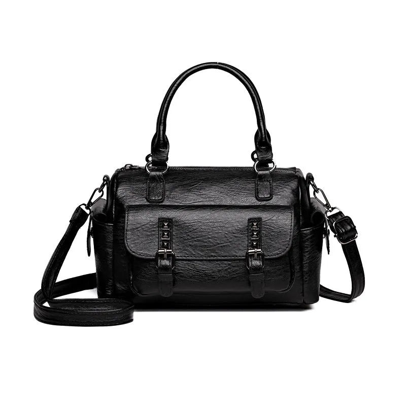 Vintage PU messenger bag in horizontal square shape with contrast stitching