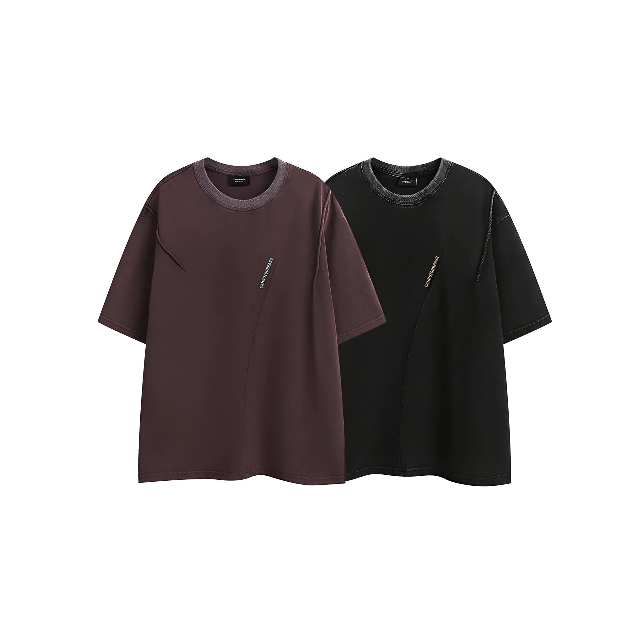 Purple loose-fit cotton t-shirt with embroidered detailing and a washed retro look on a hanger.