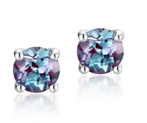 925 silver Alexander stone ear studs with geometric shape and cultivate Alexandrite colour