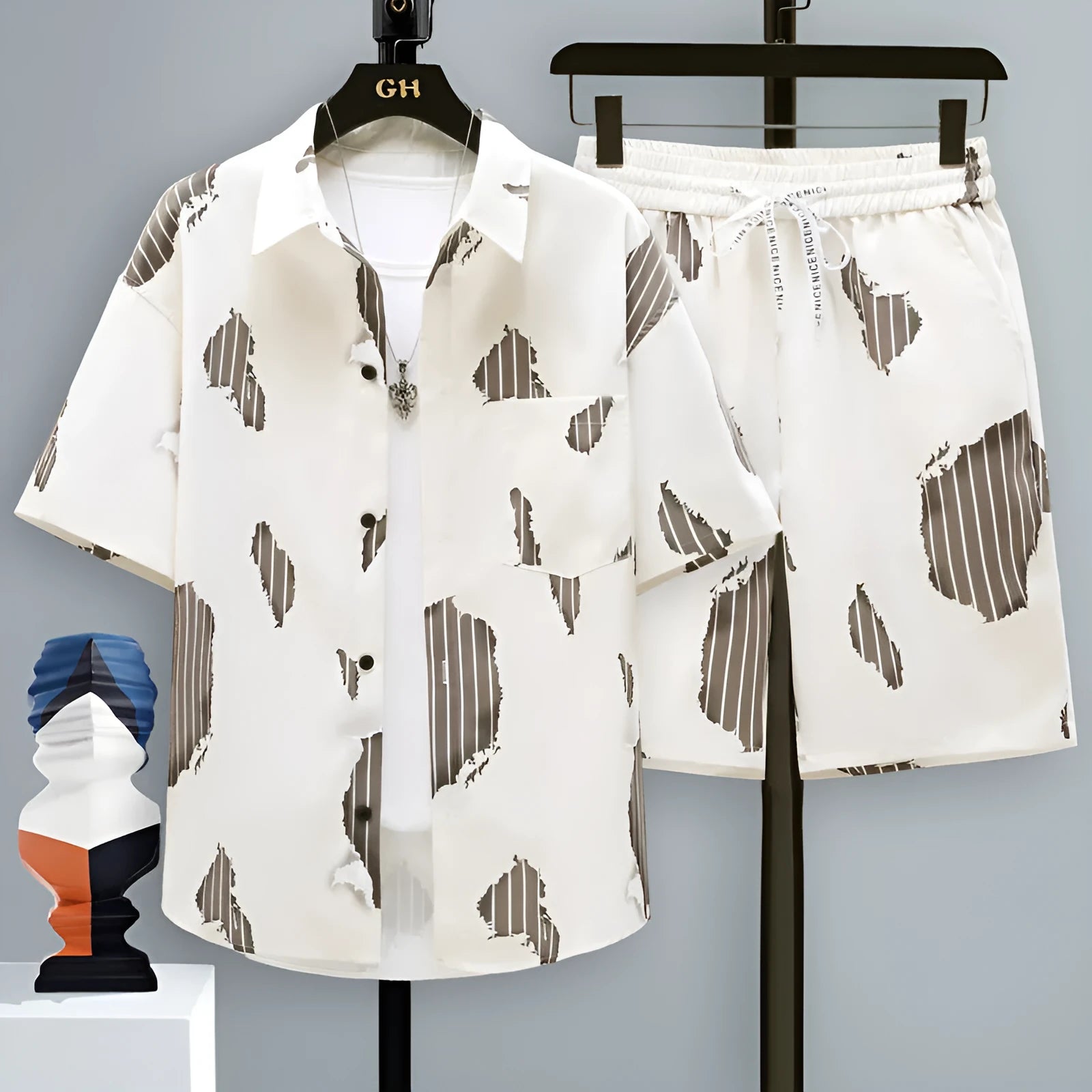 Men's casual sports two-piece set with short sleeve top and matching shorts in various colours