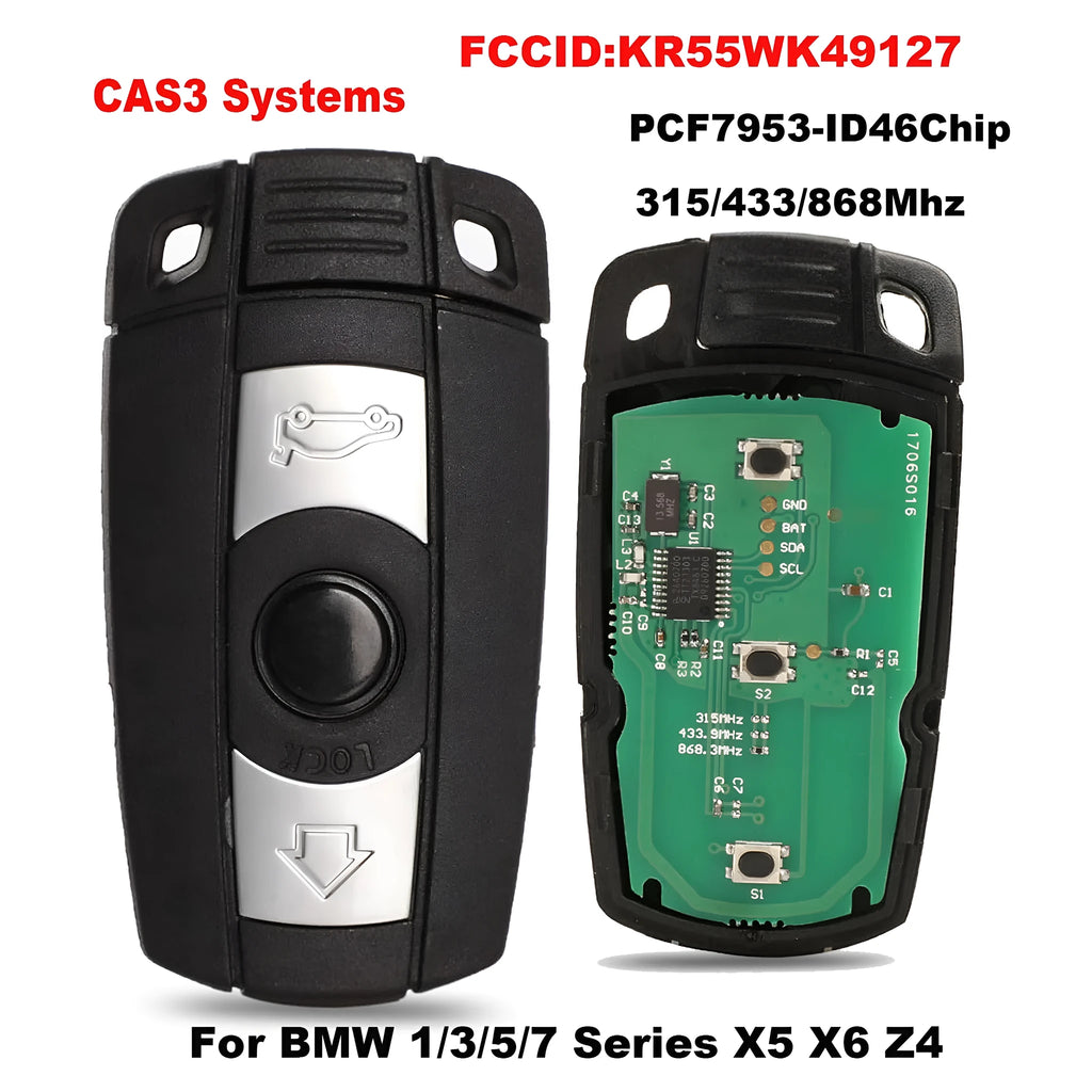 BMW CAS3 semi-intelligent car remote key fob blank in metal and plastic for 315Mhz, 433Mhz, 868Mhz frequencies