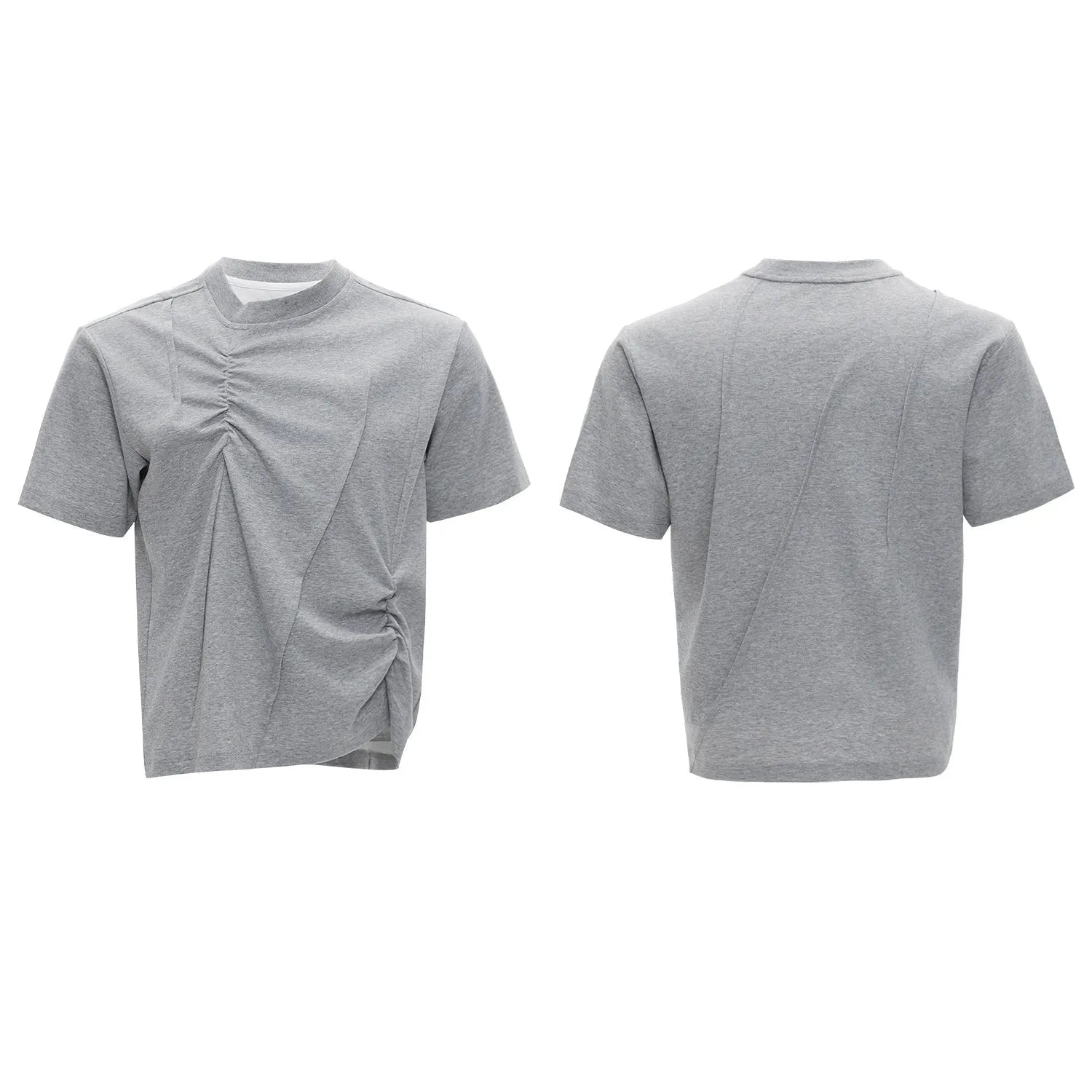 Men's grey cotton T-shirt with three-dimensional pleated texture and a loose fit