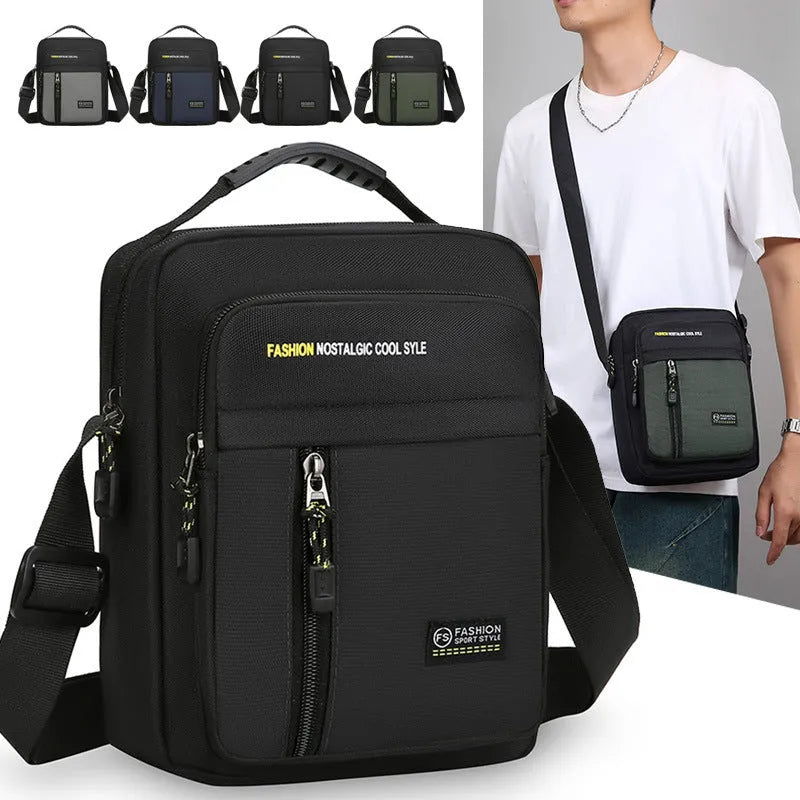 Men's green nylon crossbody messenger bag with casual outdoor styling