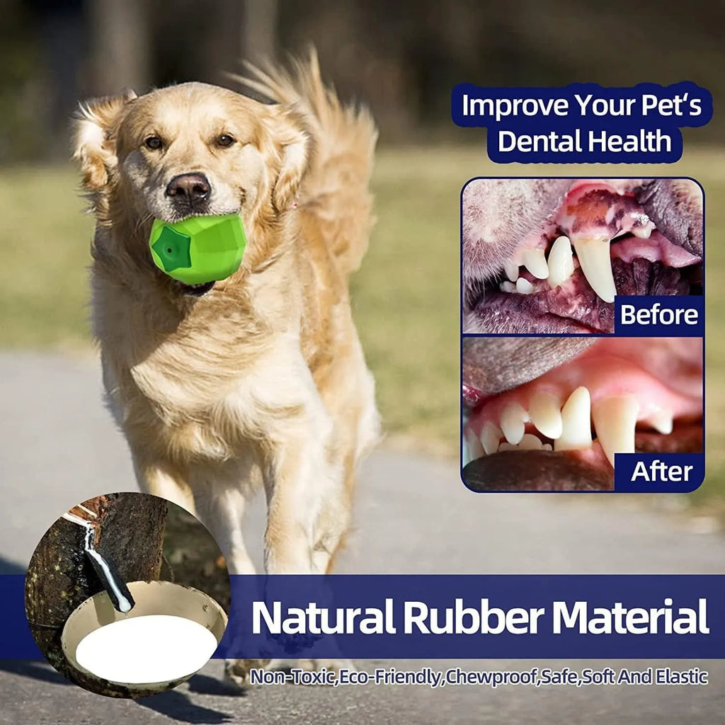 Green natural rubber squeaky ball dog toy for large dogs on a white background.