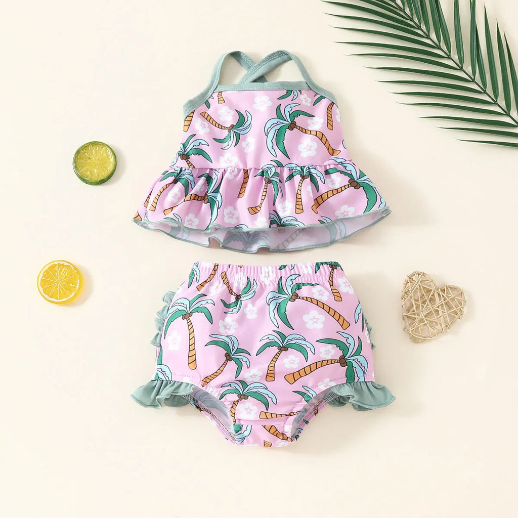White polyester swimsuit set for baby girls with top and shorts for ages 6 months to 3 years