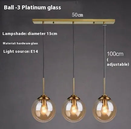 Nordic style round ball glass chandelier with multiple colour options for living room or dining room