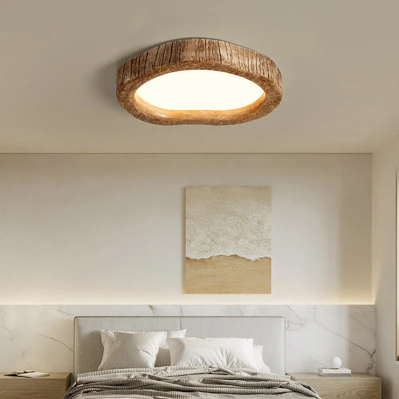 Wood grain round Chinese style ceiling light fixture for bedroom mounting