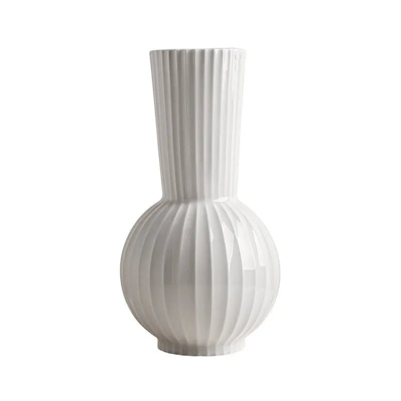 White American striped ceramic ball vase for living room decoration with orchid stem options