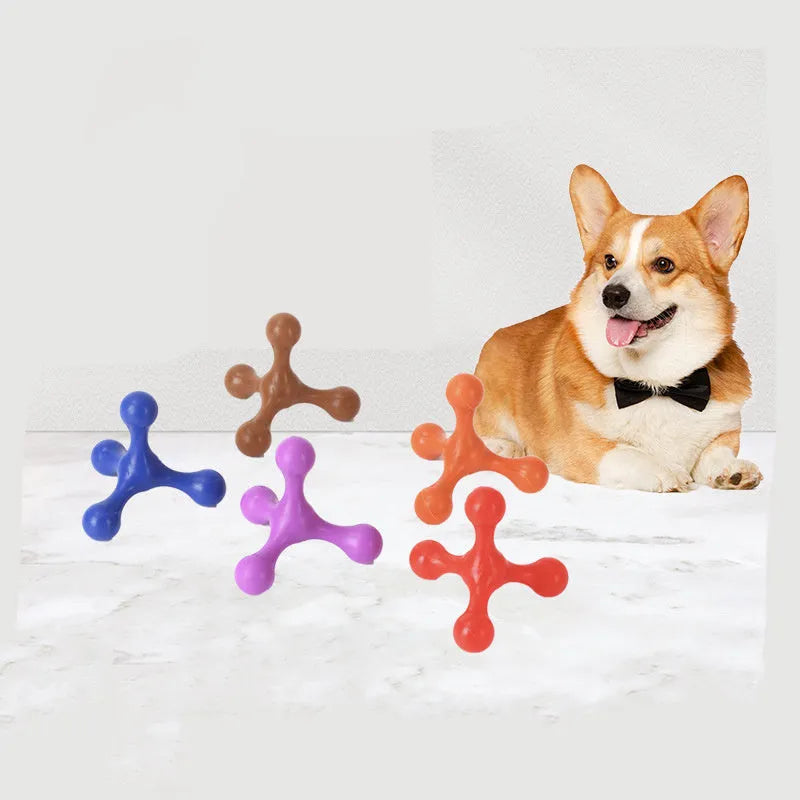 Silicone three-legged puppy chew toy in assorted colours for teething relief