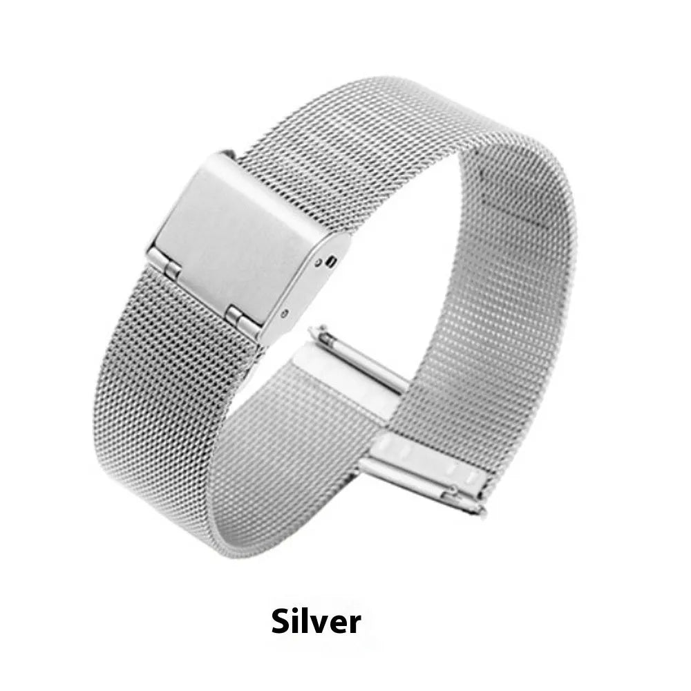 Milani silk woven stainless steel watch band in silver, black, rose gold and gold colours