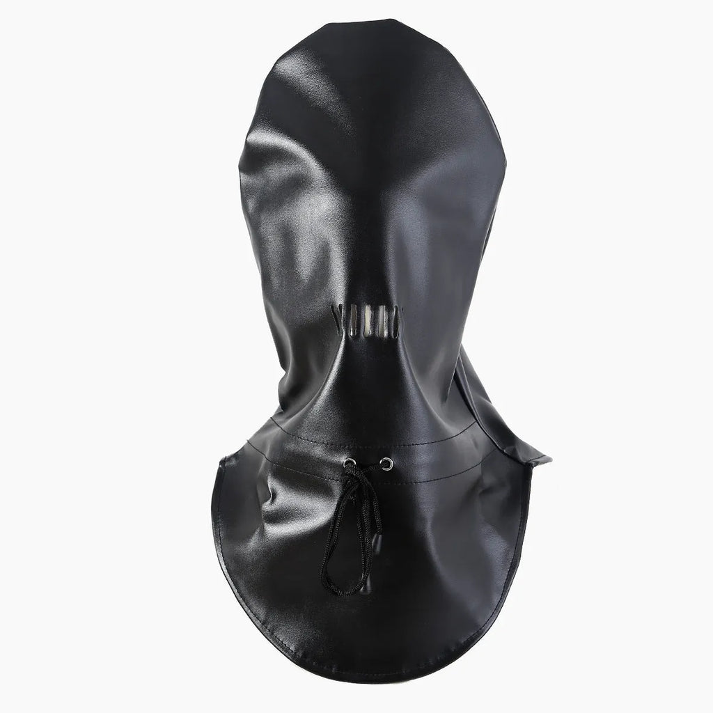Black leather BDSM mask with adjustable straps for bondage training