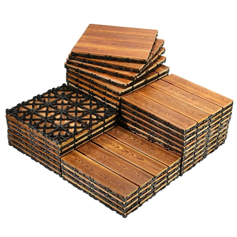 Set of square camphor pine flooring boards with a thickened profile and brushed durable finish