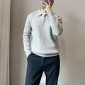Men's loose knit sweater in rabbit fur modal fabric showing texture detail