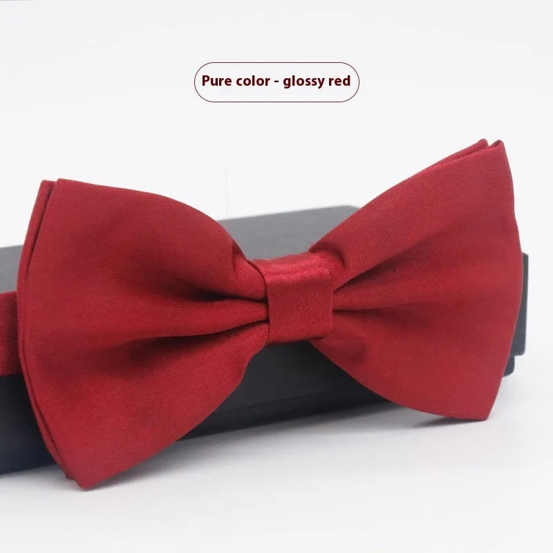 Men's solid colour formal bow tie in flat head style showing 12x6cm dimensions