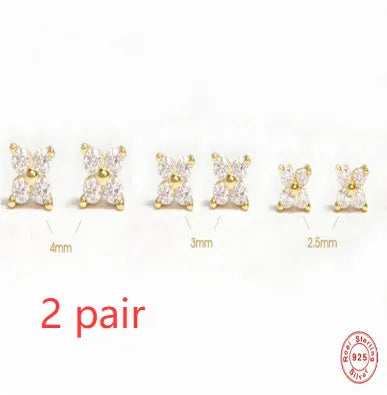 S925 sterling silver petal crystal flowers stud earrings in gold and platinum plating options.