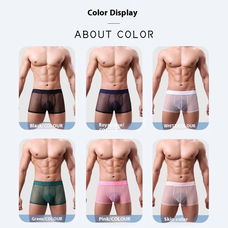 Men's thin invisible breathable boxer shorts in six colours with quick-drying polyester fabric