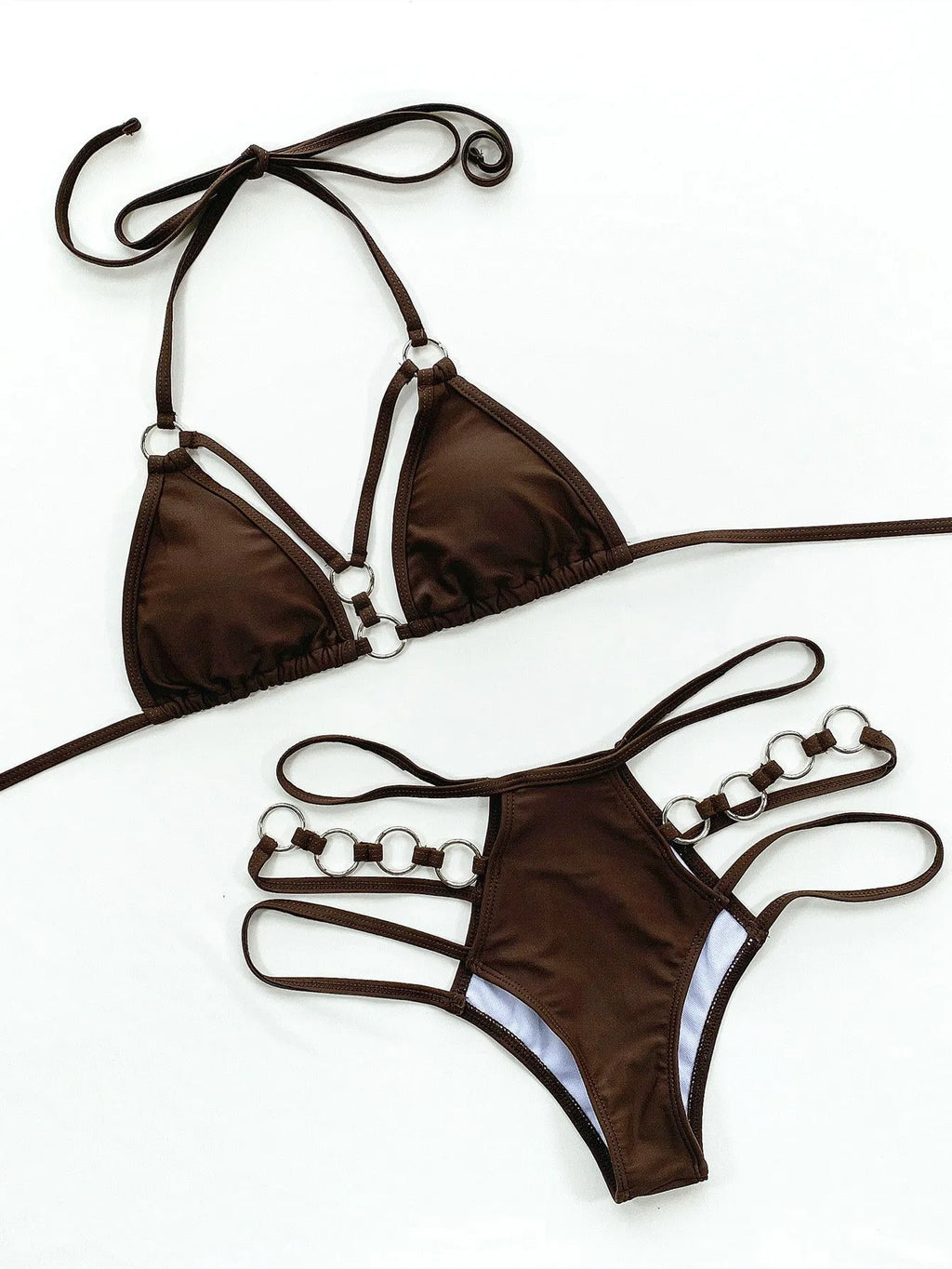 Pure colour women's bikini set with separated top and shorts in nylon fabric for swimming