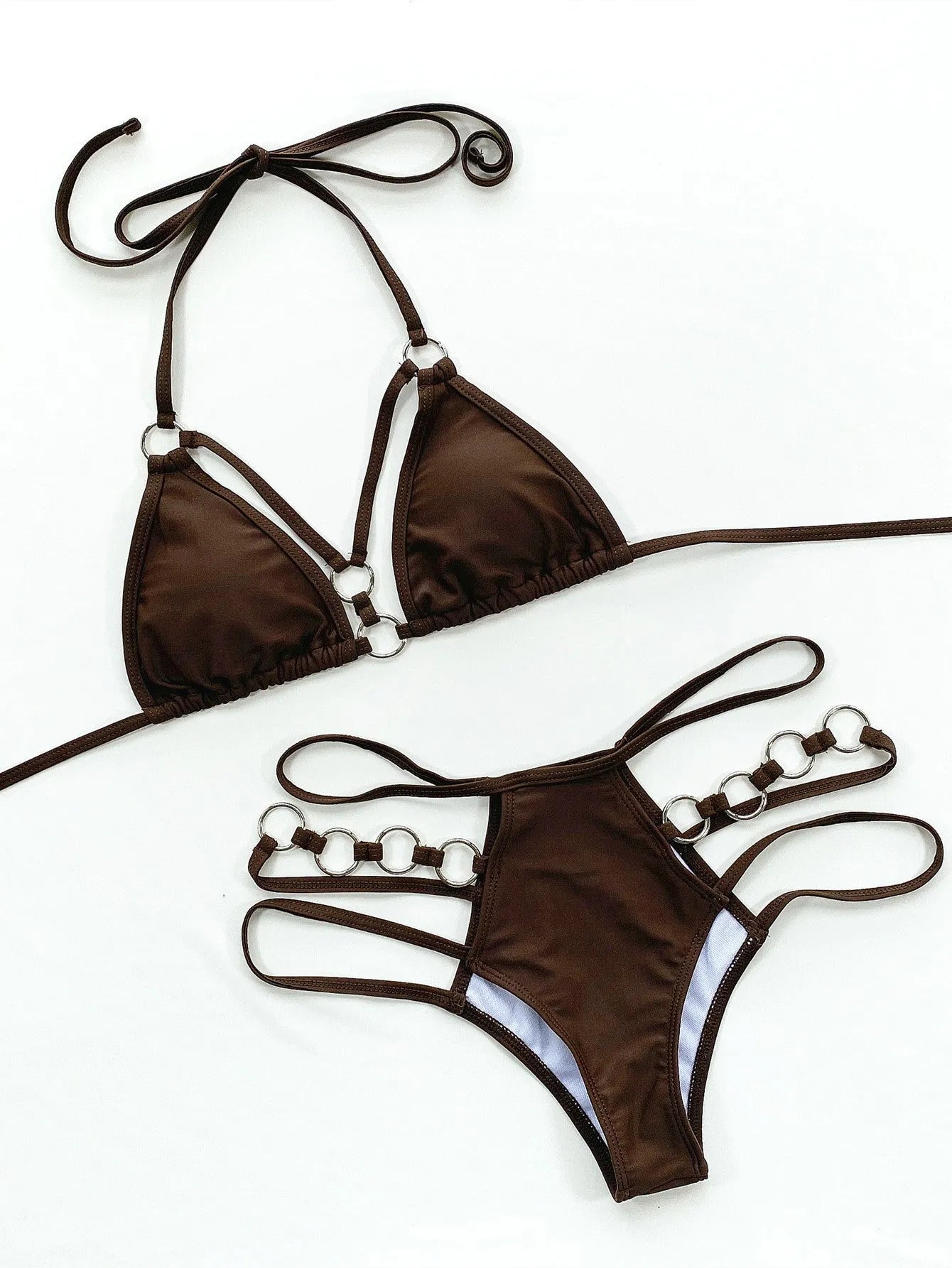 Pure colour women's bikini set with separated top and shorts in nylon fabric for swimming