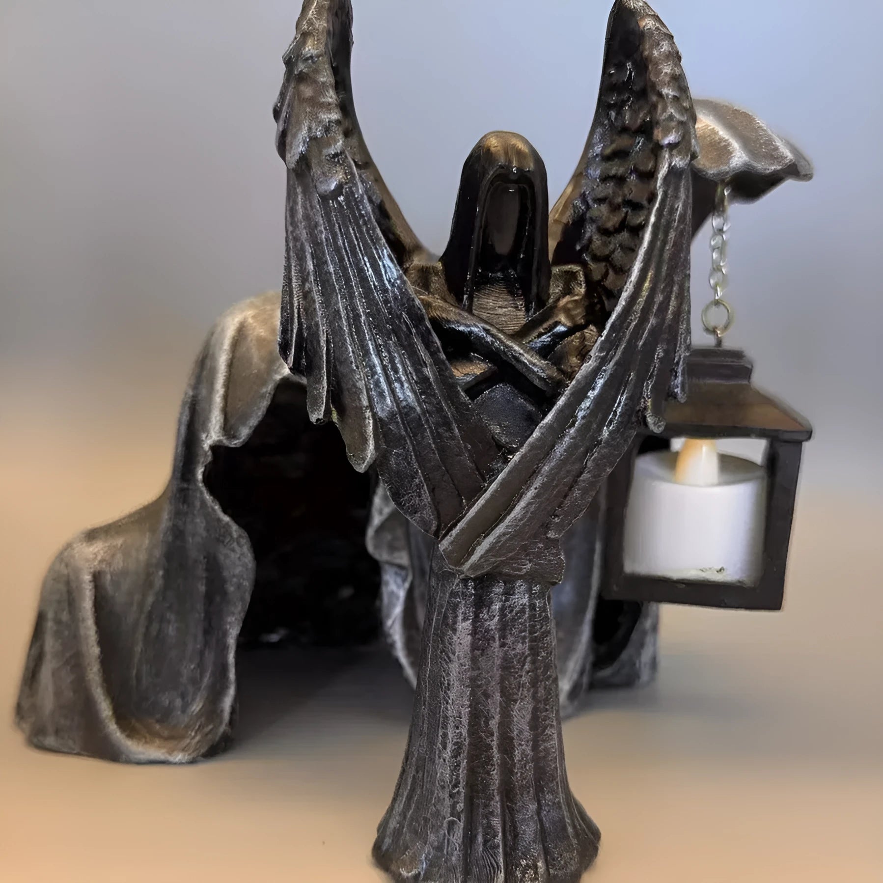 Dark Angel Statue resin decorative sculpture on display, showing gothic design and 17cm height.