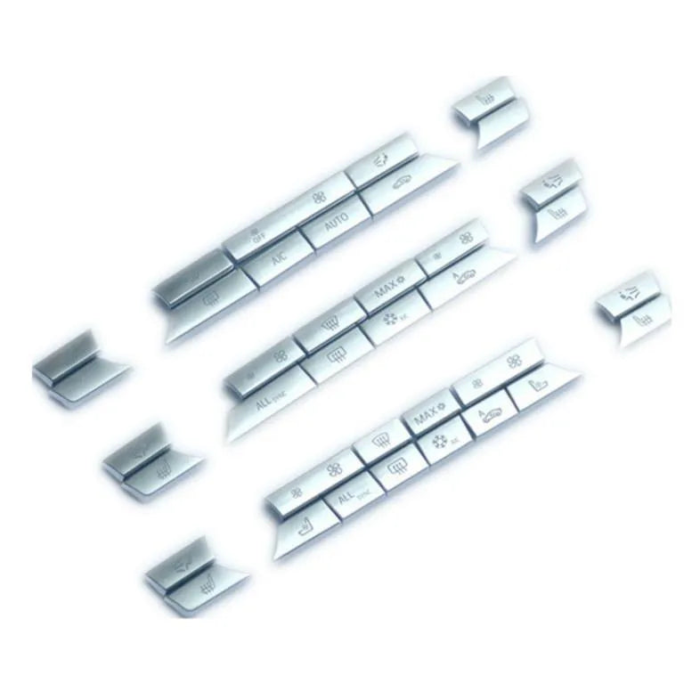 Silver automotive air conditioning button replacement set with multiple fitting options