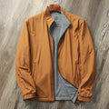 Men's stand collar casual jacket in polyester blend fabric with cotton lining