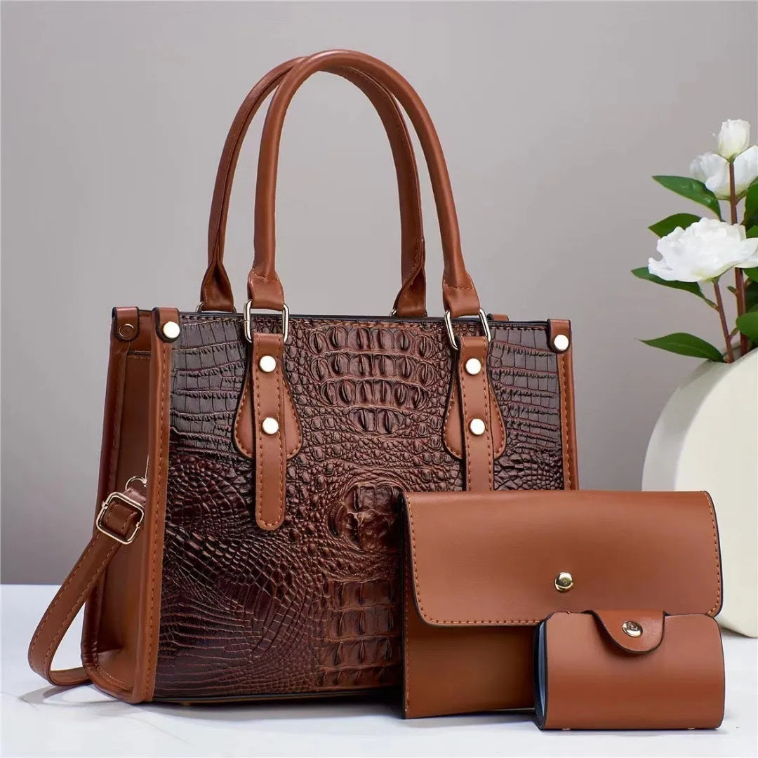 PU leather three-piece crossbody bag set with wallet and card holder in bucket shape