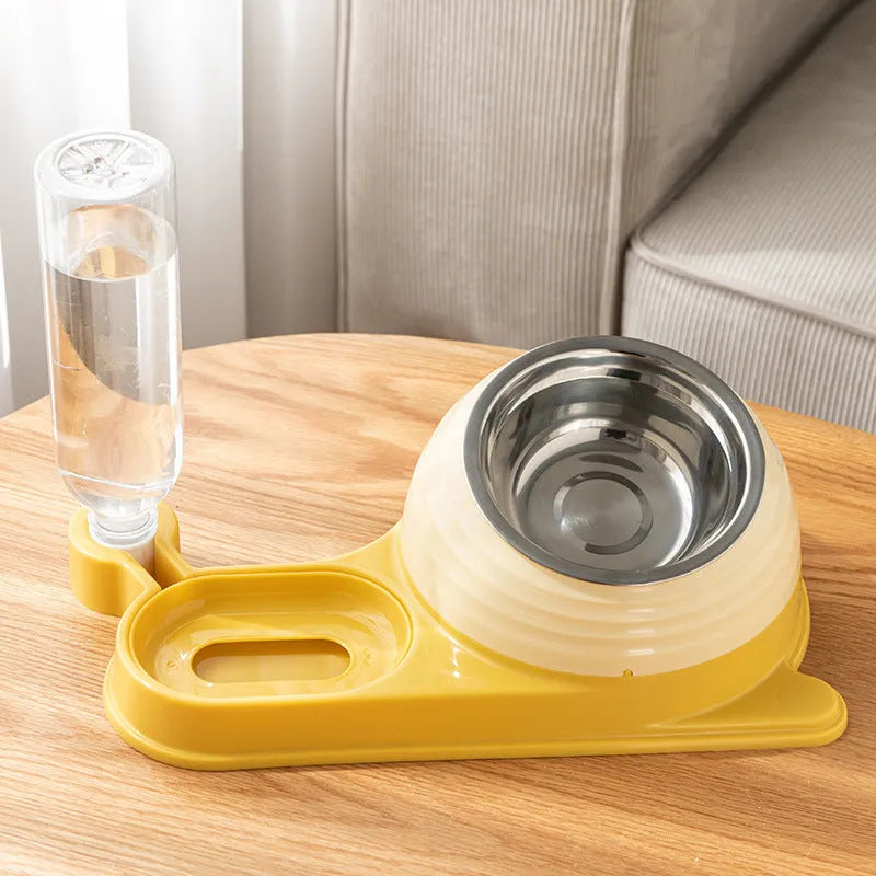 Brown automatic cat water bowl with elevated food dish for cats and small dogs