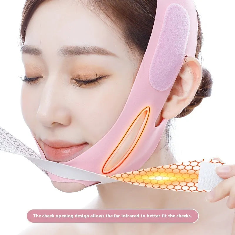 Pink and black elastic V face bandage facial care tool with far infrared option