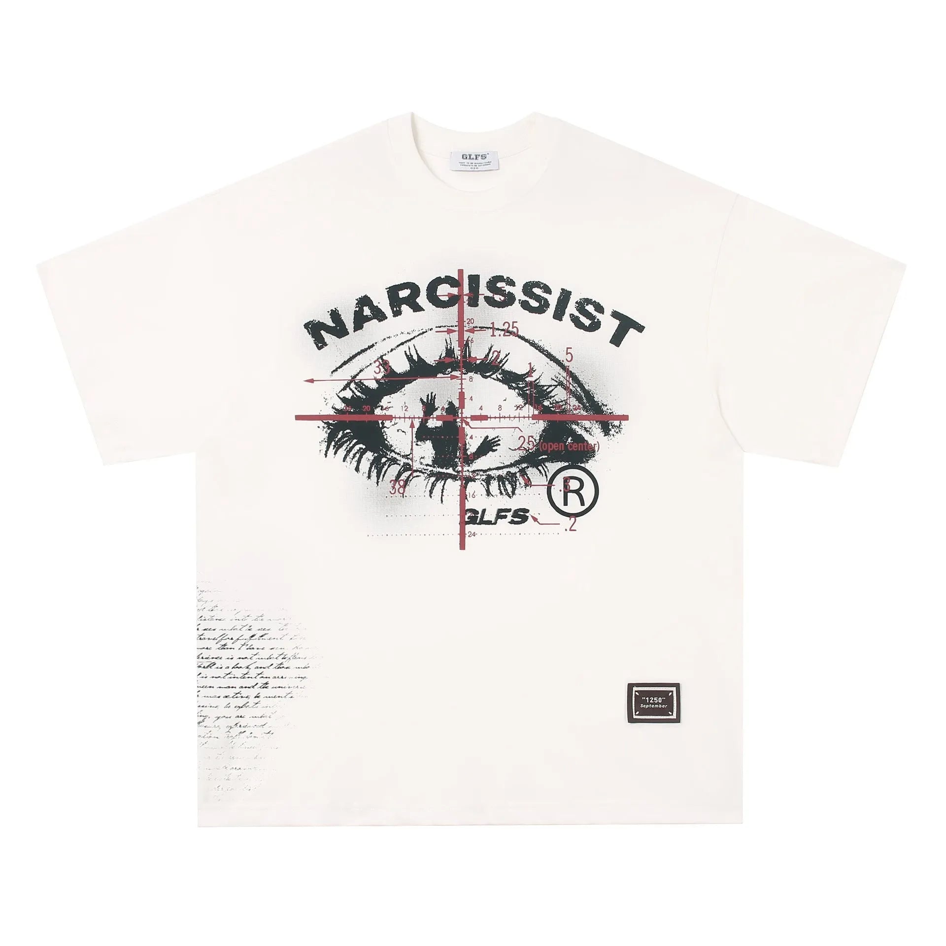Black and white retro hip hop gothic graphic t-shirt with letter designs on cotton fabric