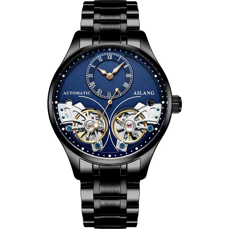 Automatic tourbillon moon phase watch with titanium case and metal face