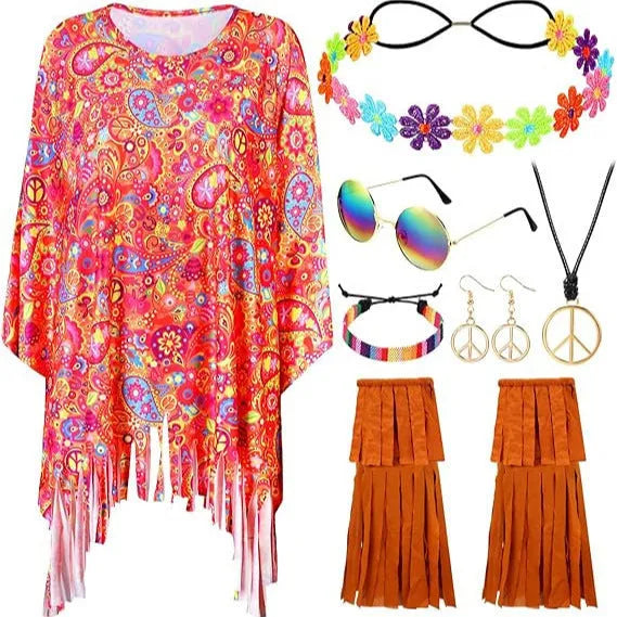 Tie dye cloak costume with colourful bell sleeves and irregular pattern for Halloween