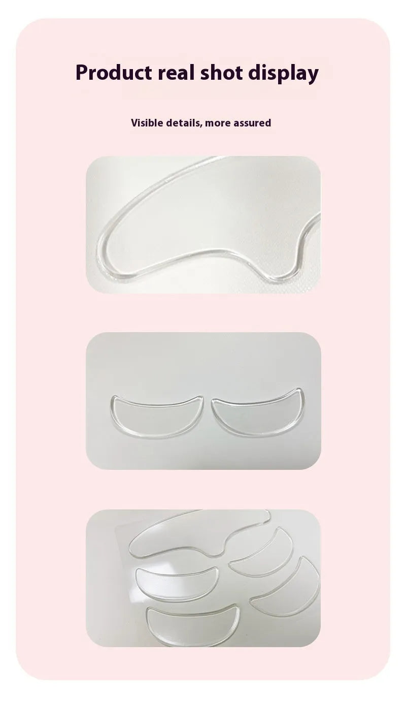 Five transparent silicone anti-wrinkle face stickers laid flat